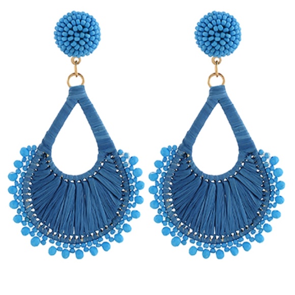 Beaded Teardrop Raffia Drop Earrings - Picture 1 of 2